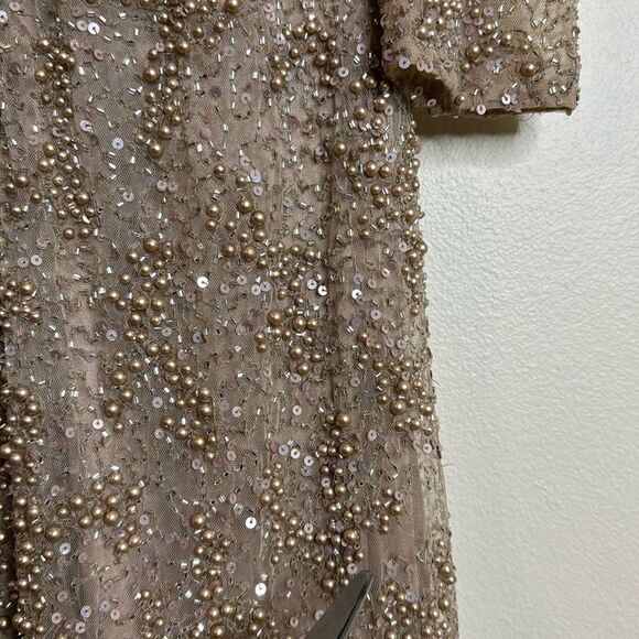 Mac duggal long sleeve sequin beaded sheath gown in mocha style 5177 size 6 - Picture 15 of 16